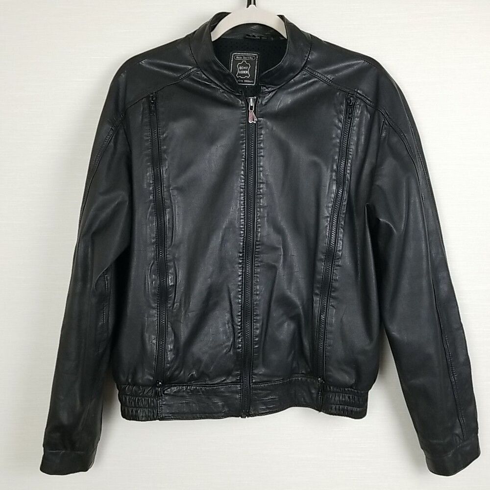 Hein Gericke Racing Jacket Black Leather Size 40 VTG Mesh Liner Back Vents